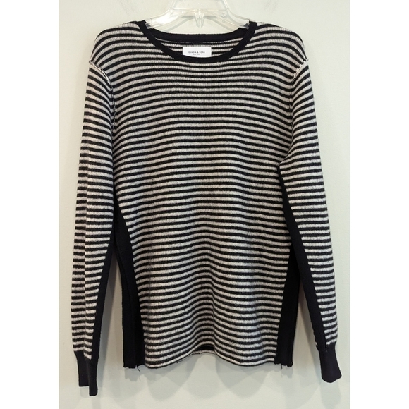 Ovadia & Sons Black White Striped 100% Merino Wool Sweater Size Medium - Picture 2 of 8